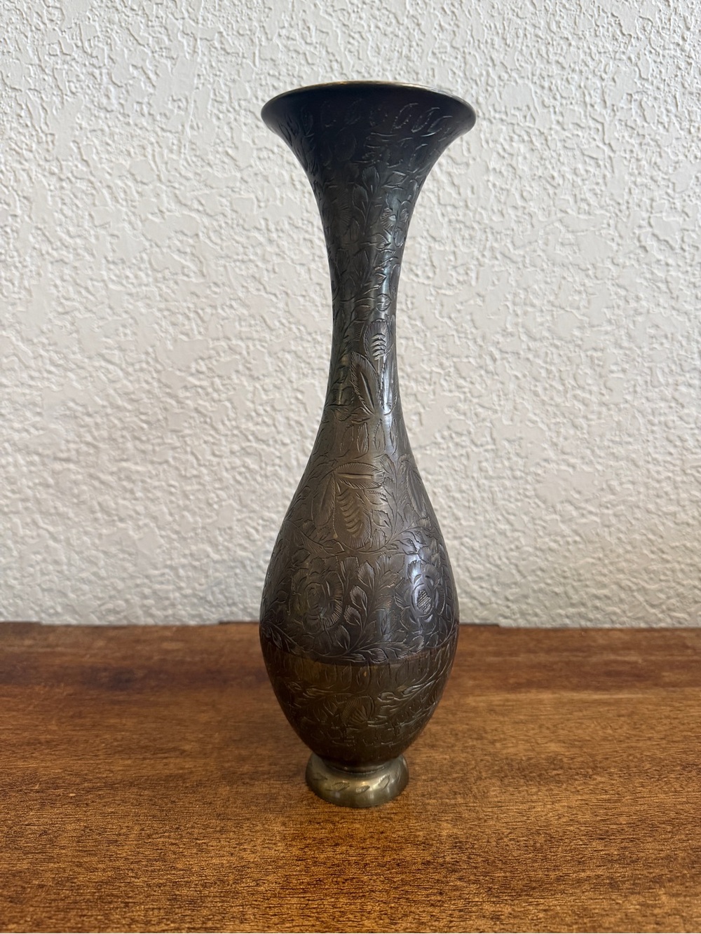 Vintage World Gift India Engraved Floral Metal Bud Vase Dark Finish